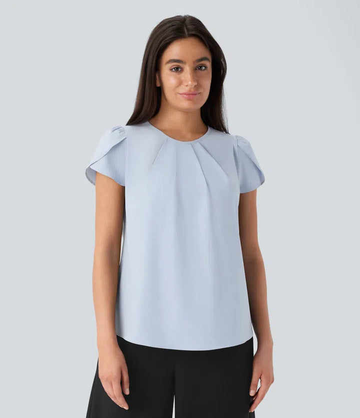 Breezeful Round Neck Short Sleeve Keyhole Back Quick Dry Work Top
