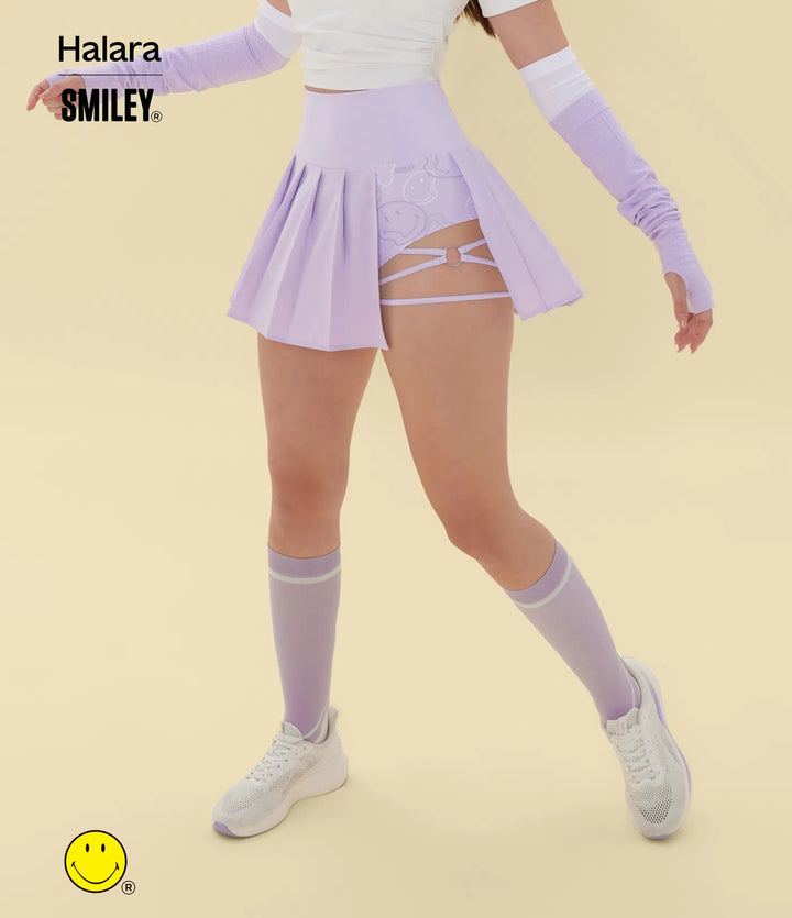 Halara X Smiley® Breezeful High Waisted Pleated 2-in-1 Asymmetric Hem Quick Dry Mini Dance Skirt with Pockets