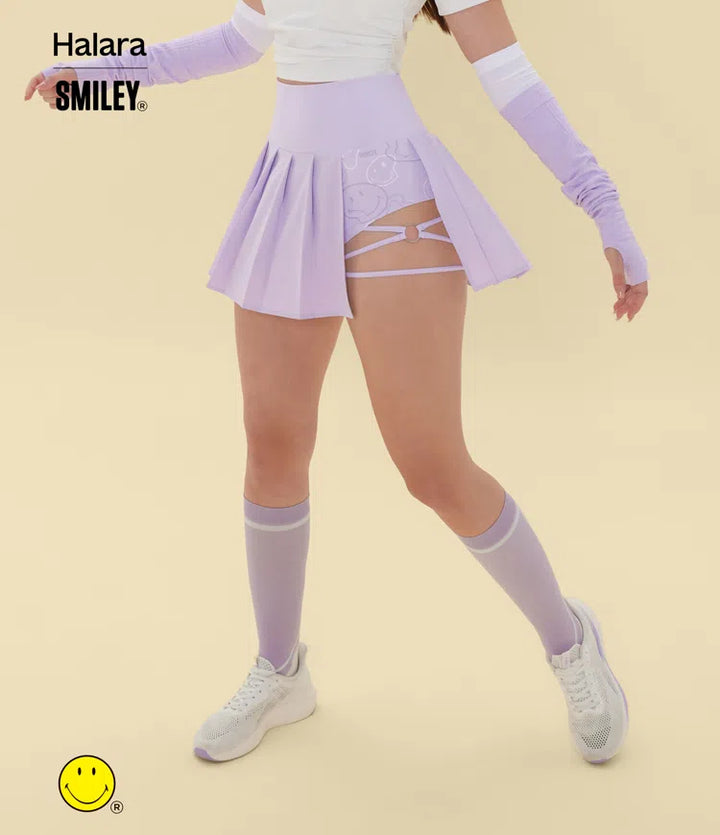 Halara X Smiley® Breezeful High Waisted Pleated 2-in-1 Asymmetric Hem Quick Dry Mini Dance Skirt with Pockets
