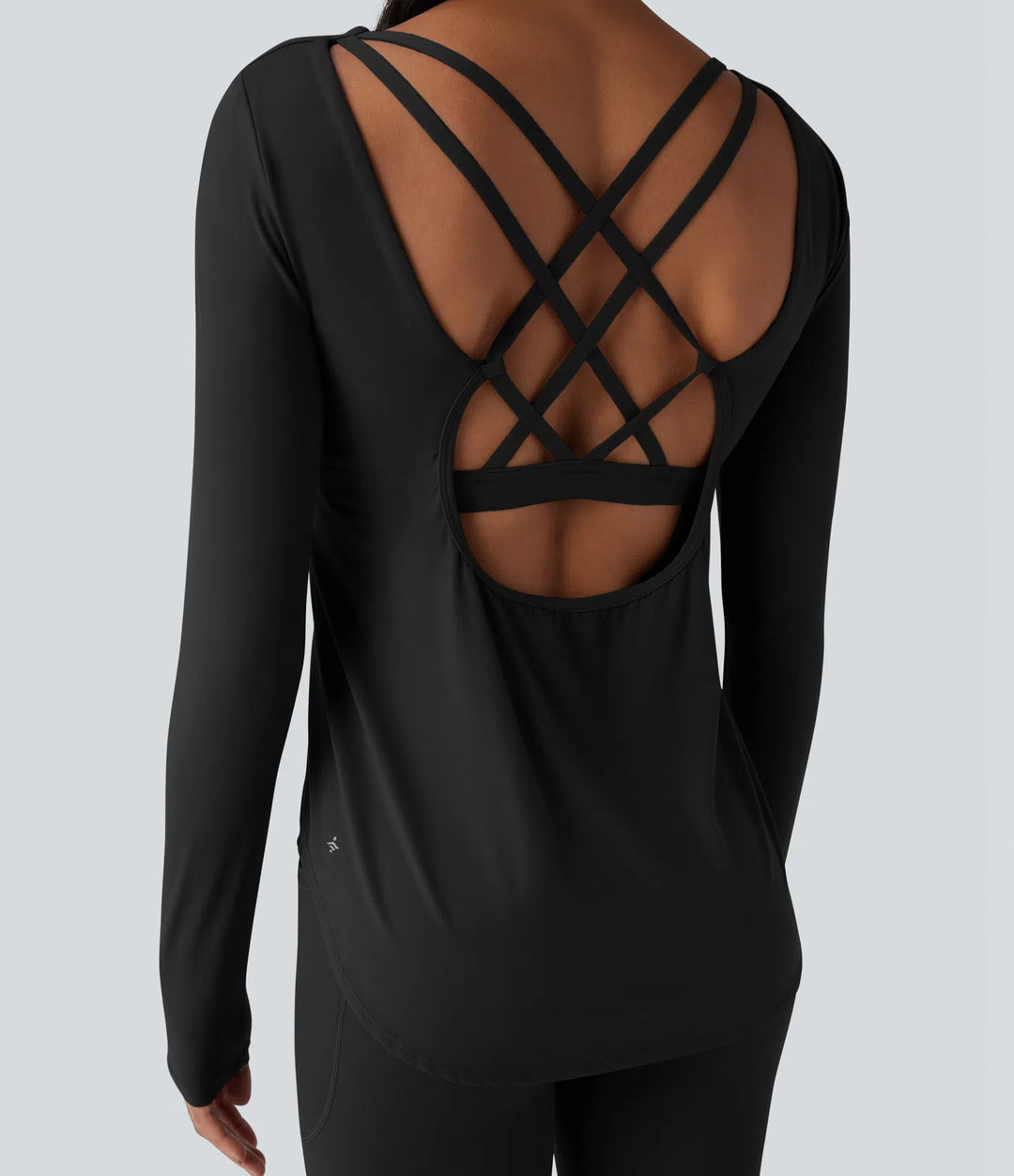 Halara UltraSculpt Crisscross Backless Long Sleeve Curved Hem Training Sports Top