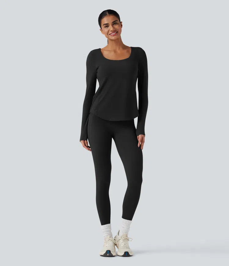 Halara UltraSculpt Crisscross Backless Long Sleeve Curved Hem Training Sports Top