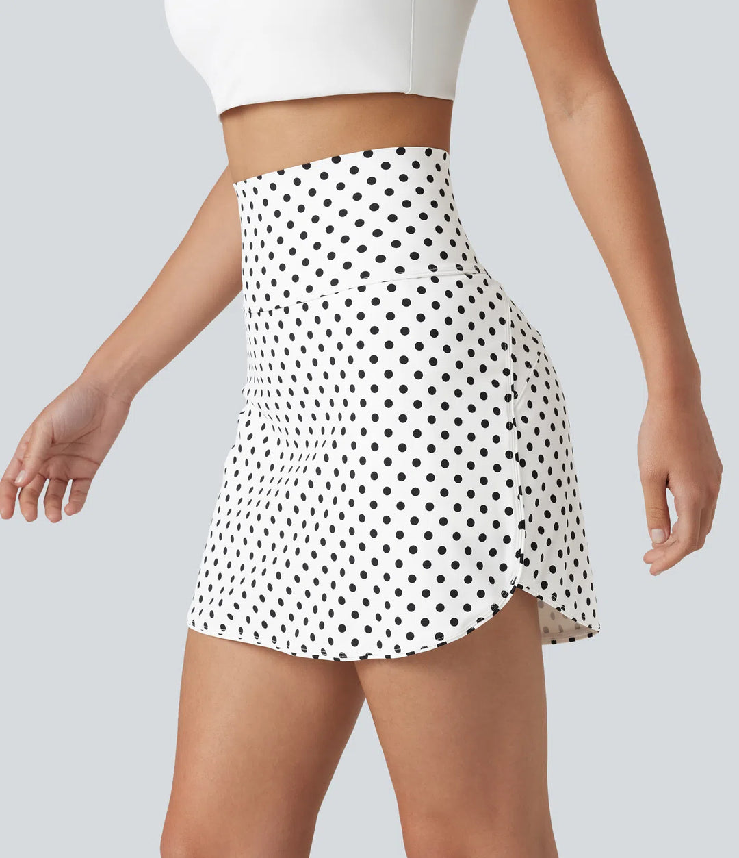 Ultra High-Waist Tummy Control Curved Hem 2-in-1 Polka Dot Golf Mini Skirt with Pockets