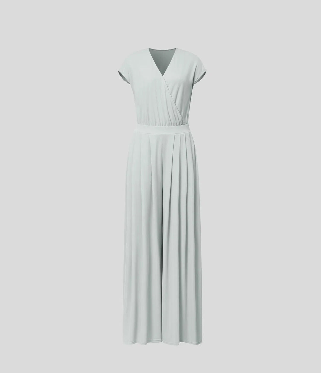 V Neck Short Sleeve Side Pocket Wide Leg Flowy Waffle Casual Jumpsuit