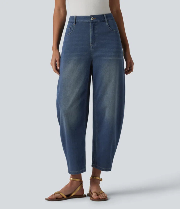 Halara Flex Mid Rise Barrel Leg Casual Jeans with Pockets