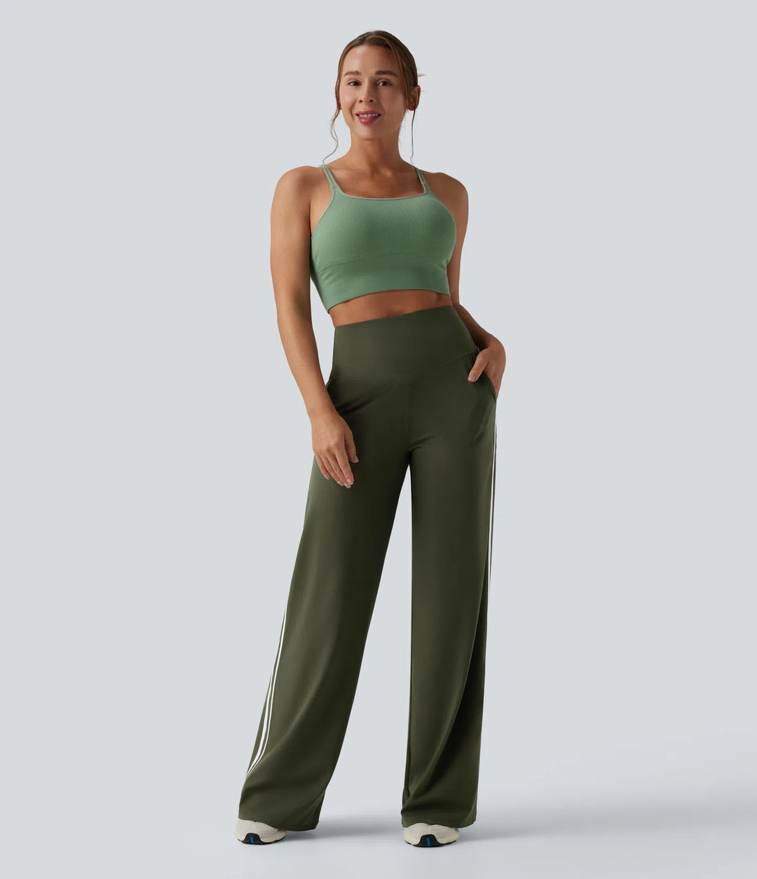 Halara UltraSculpt High Waisted Tummy Control Color Block Stripes Yoga Baggy Pants with Pockets