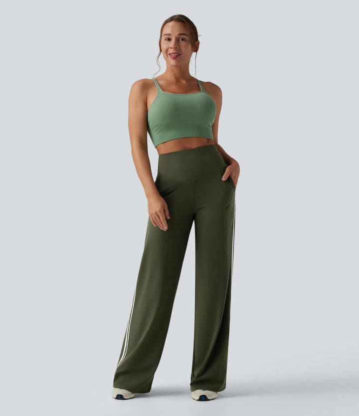 Halara UltraSculpt High Waisted Tummy Control Color Block Stripes Yoga Baggy Pants with Pockets