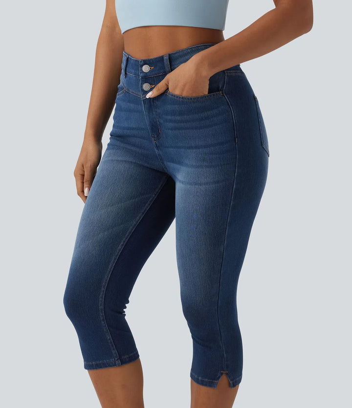 Halara Flex High Waisted Split Capri Casual Slim Jeans with Pockets