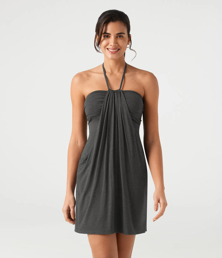 Halter Tie Back Mini Resort Dress with Pockets