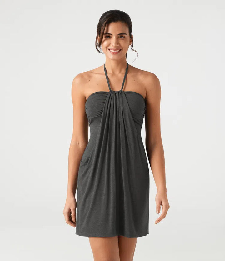 Halter Tie Back Mini Resort Dress with Pockets