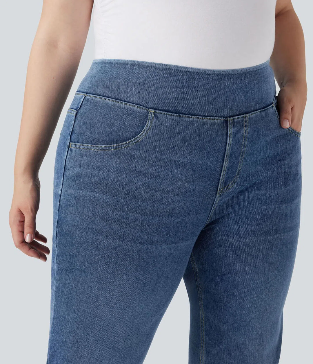 Halara Flex High Waisted Pockets Washed Casual Bootcut Plus Size Jeans