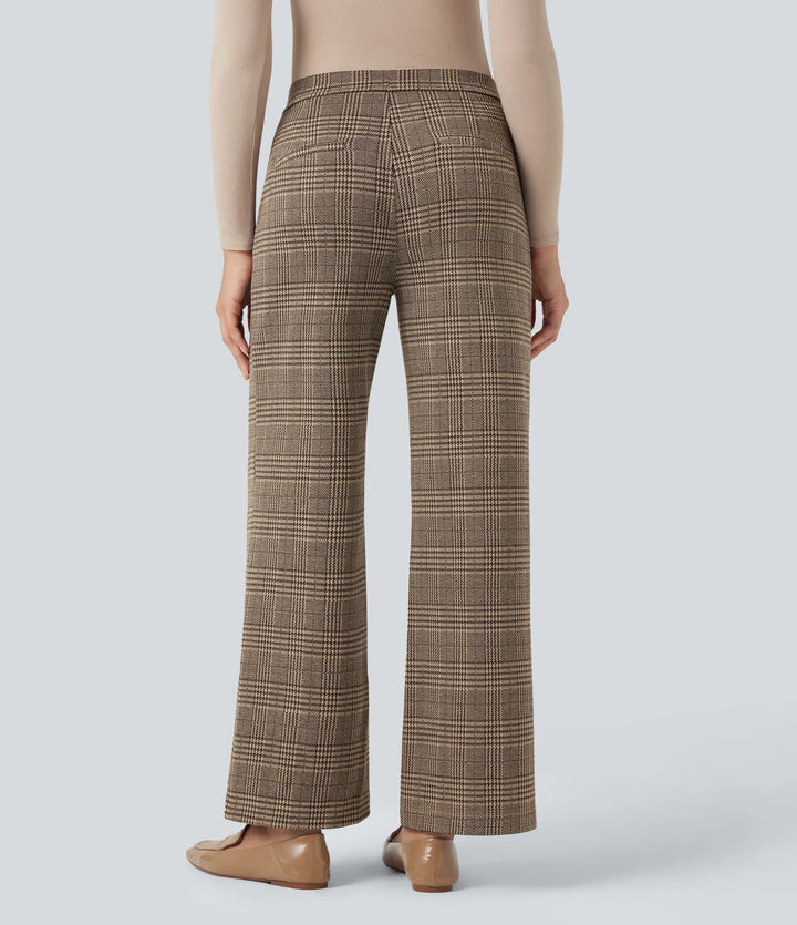Halara Flex High Waisted Straight Leg Houndstooth Plaid Work Pants with Pockets