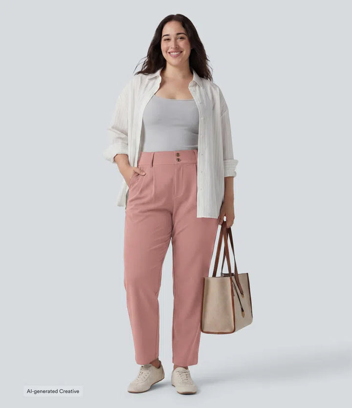 Plus Size Halara Flex High Waisted Tapered Waffle Work Pants with Pockets