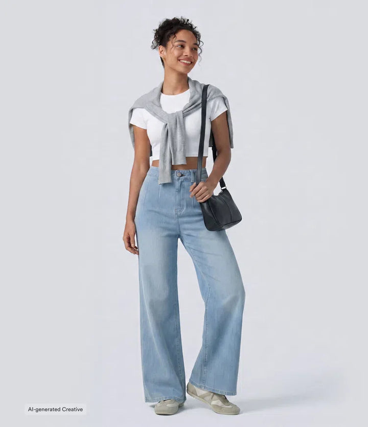 Halara Flex High Waisted Tummy Control Wide Leg Casual Jeans with Pockets