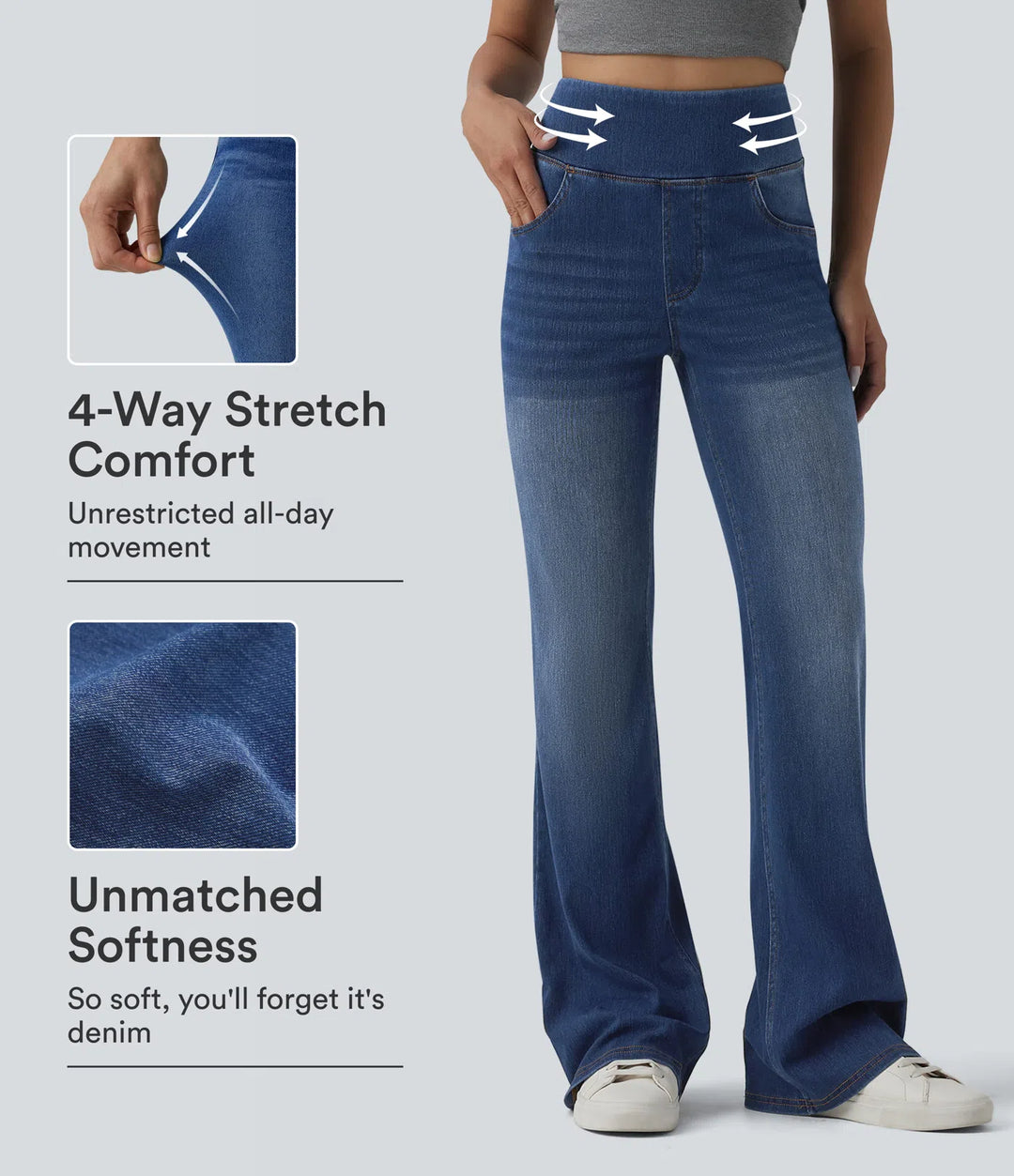 Halara Flex High Waisted Tummy Control Casual Flare Jeans with Pockets