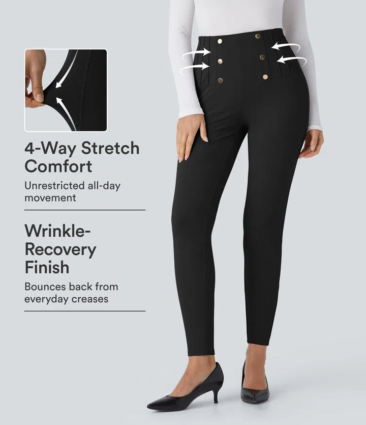 High Waisted Tummy Control Decorative Back Zipper Pockets Herringbone Work Pants