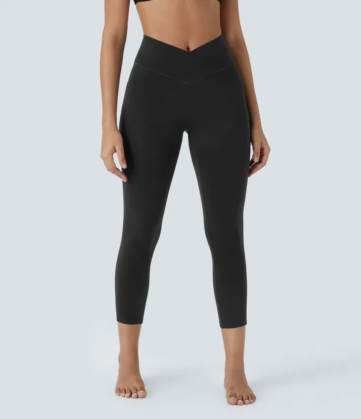 SoftlyZero High Waisted Crossover Pocket Capri Yoga Leggings