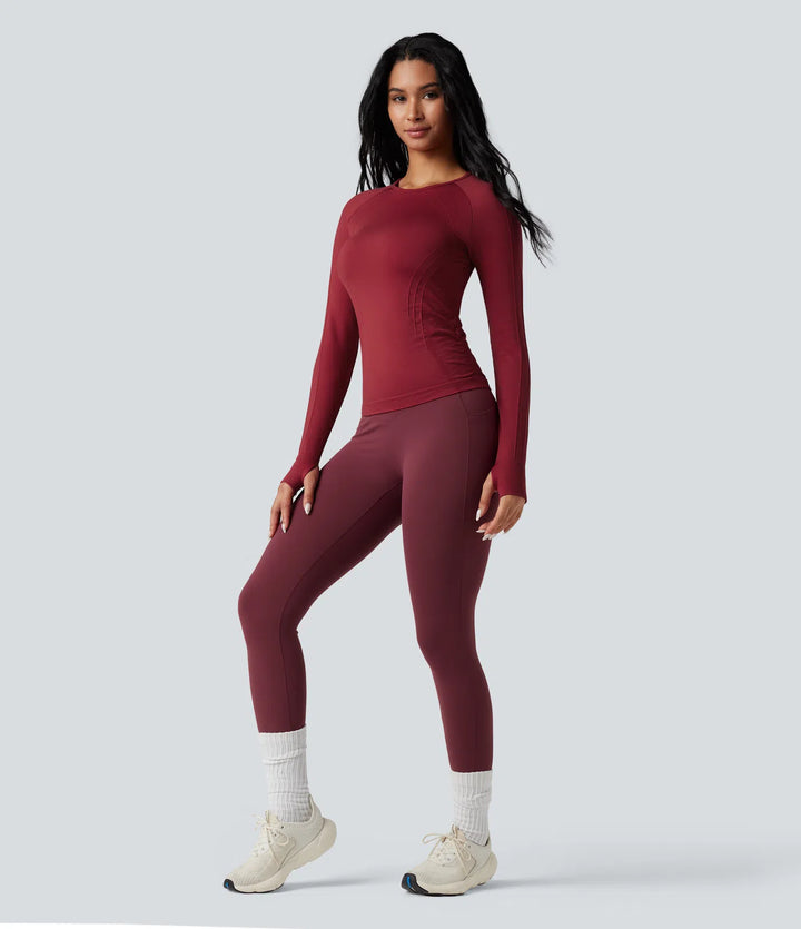 OneForm Seamless Flow Round Neck Long Sleeve Thumb Hole Yoga Sports Top