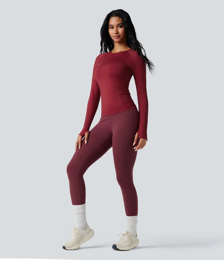 OneForm Seamless Flow Round Neck Long Sleeve Thumb Hole Yoga Sports Top