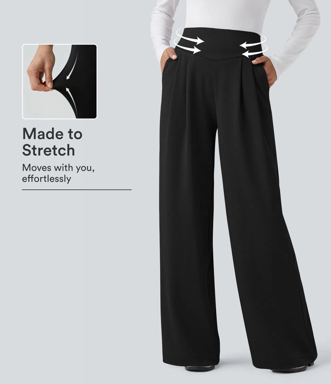 Halara Flex High Waisted Tummy Control Crepe Work Straight Leg Pants with Pockets