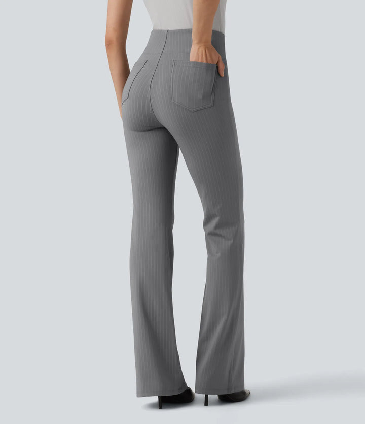 High Waisted Stripe Flare Work Pants with Pockets