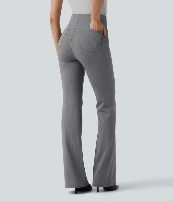 High Waisted Stripe Flare Work Pants with Pockets