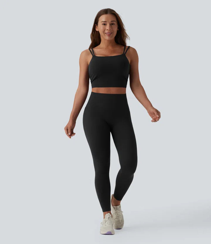 Halara UltraSculpt Double Straps Twisted Backless Cropped Built-in Bra Yoga Tank Top DD-F Cups