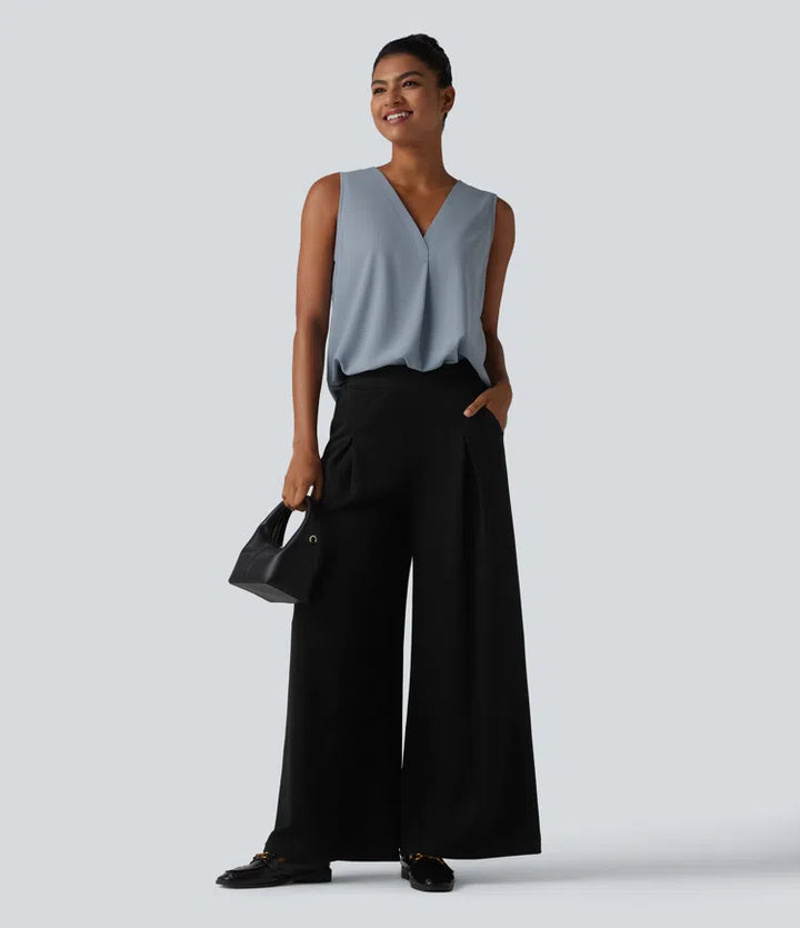Wrinkle Recovery V Neck Sleeveless Oversized Work Blouse