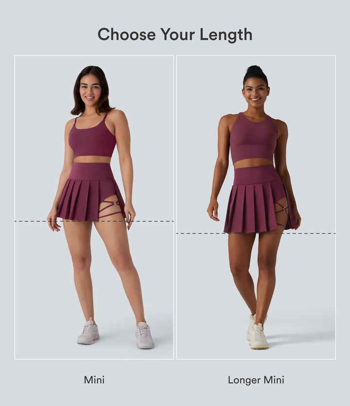 Breezeful High Waisted Pleated 2-in-1 Side &amp; Pocket Asymmetric Hem Quick Dry Mini Dance Skirt