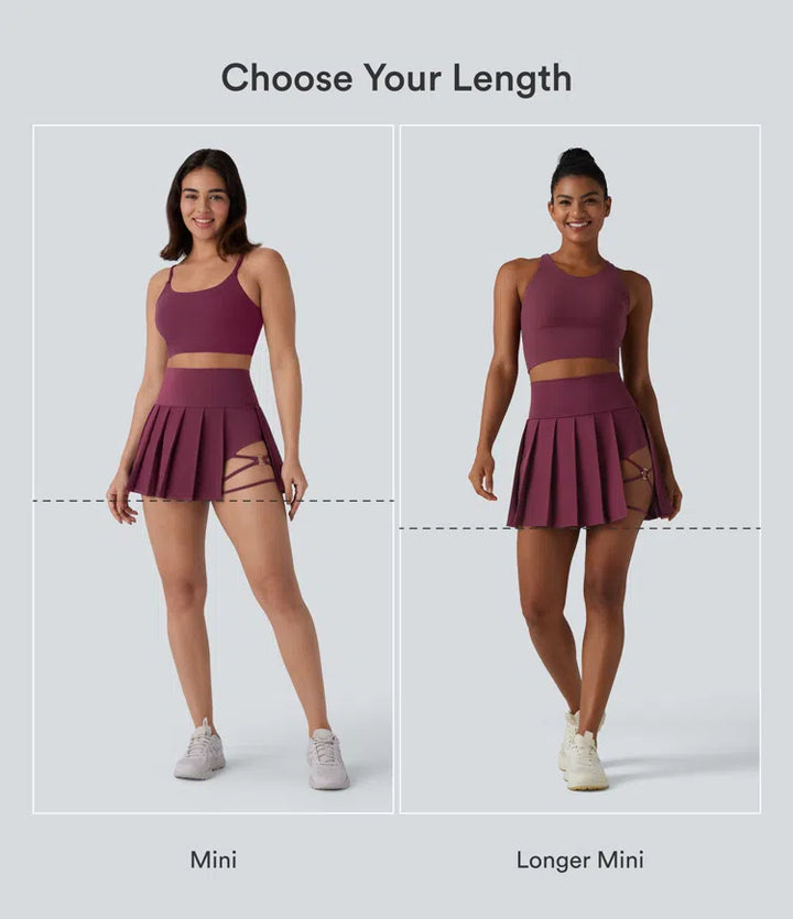Breezeful High Waisted Pleated 2-in-1 Side &amp; Pocket Asymmetric Hem Quick Dry Mini Dance Skirt
