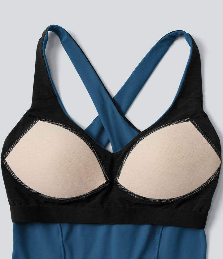 Halara UltraSculpt Deep V-neck Push-Up Crisscross Back 2-in-1 Yoga Tank Top
