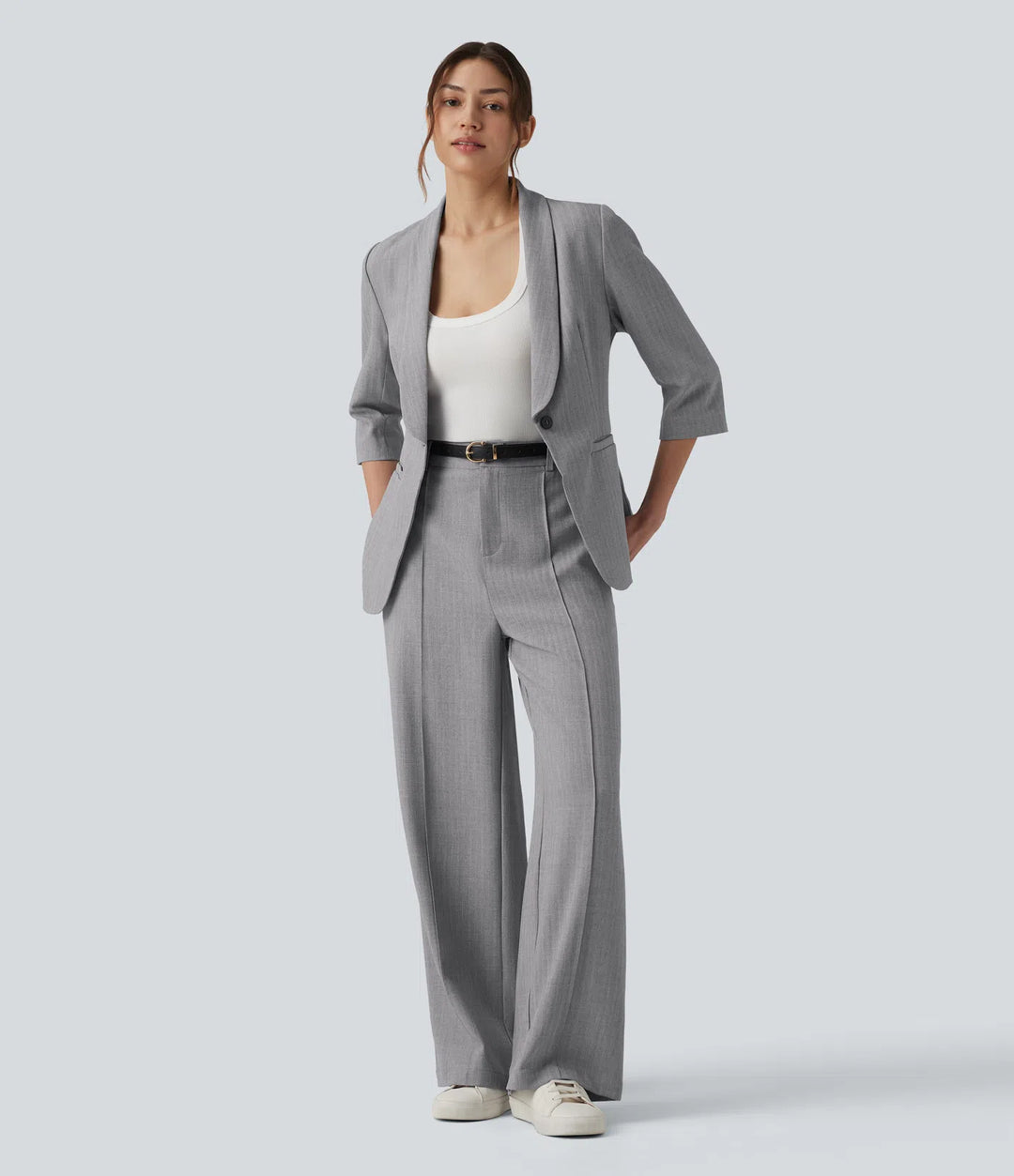 Shawl Collar 3/4 Sleeve Work Blazer with Pockets