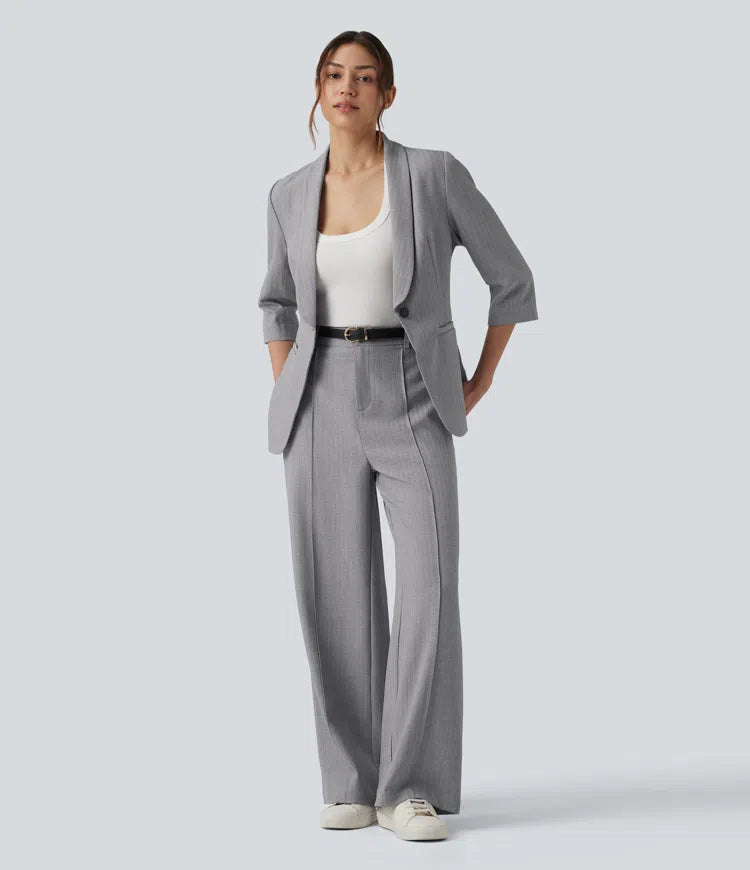 Shawl Collar 3/4 Sleeve Work Blazer with Pockets
