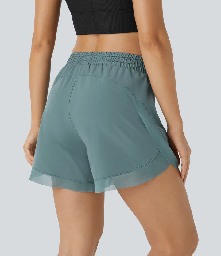Mid Rise Drawstring Contrast Mesh 2-in-1 Flowy Running Shorts 5&