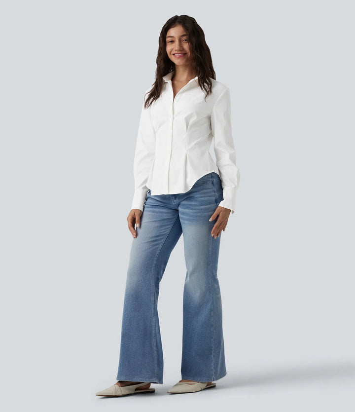 Long Sleeve Curved Hem Casual Shirt