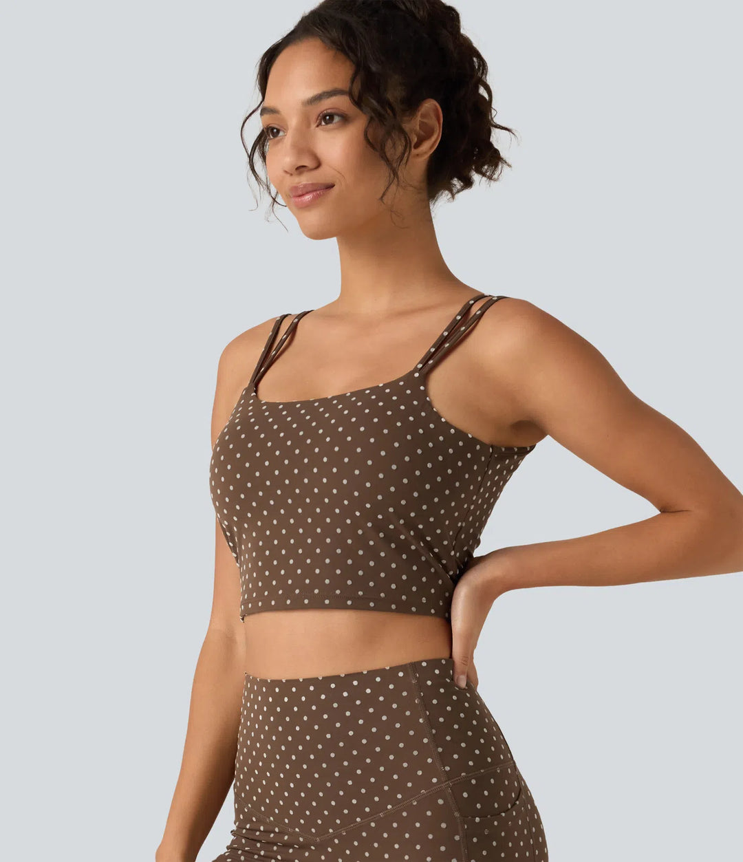 Halara UltraSculpt Light Support Backless Built-in Bra Flocked Polka Dot Yoga Sports Bra