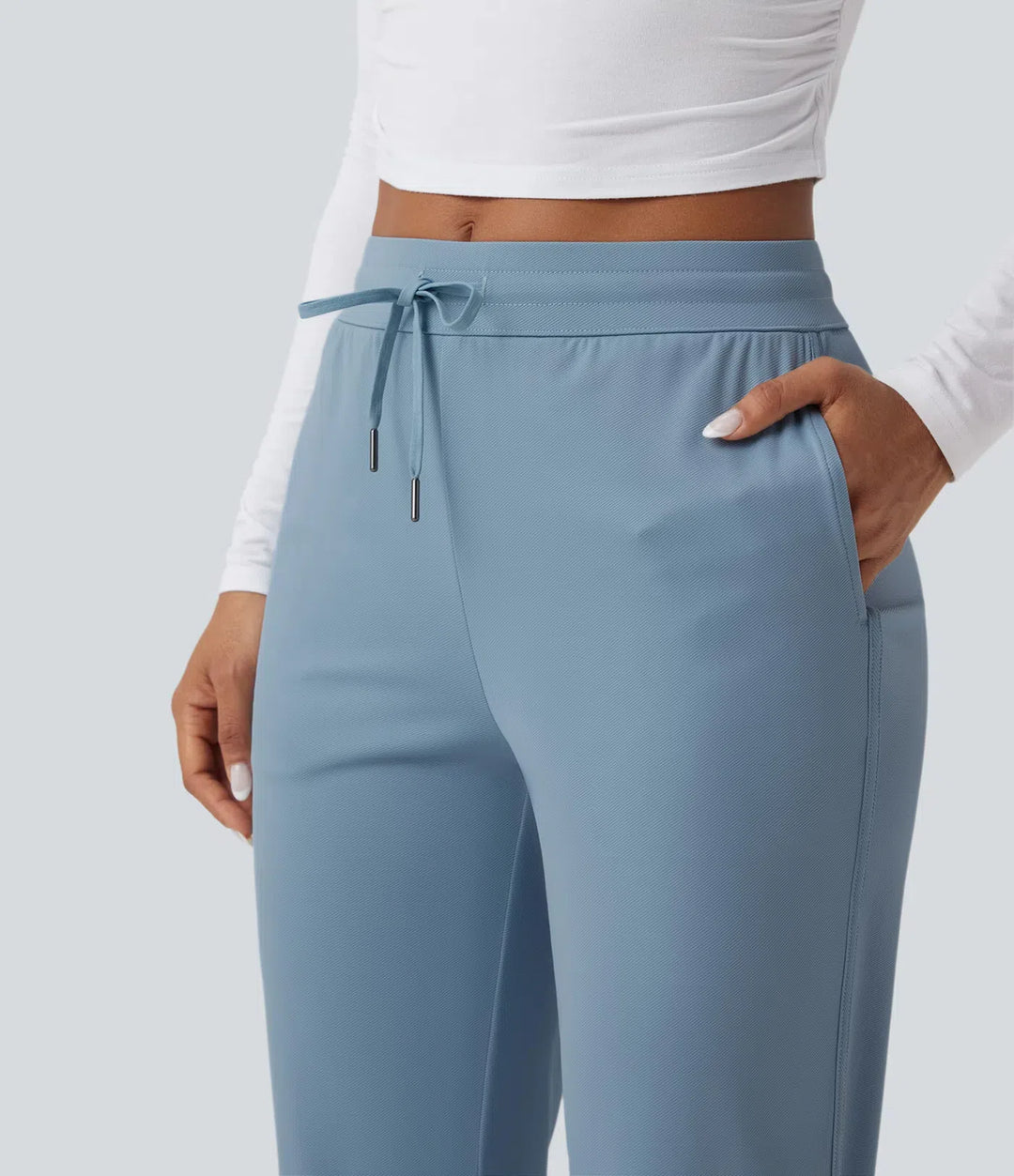 Mid Rise Drawstring Curved Hem Quick Dry Golf Tapered Pants with Pockets-UPF40+
