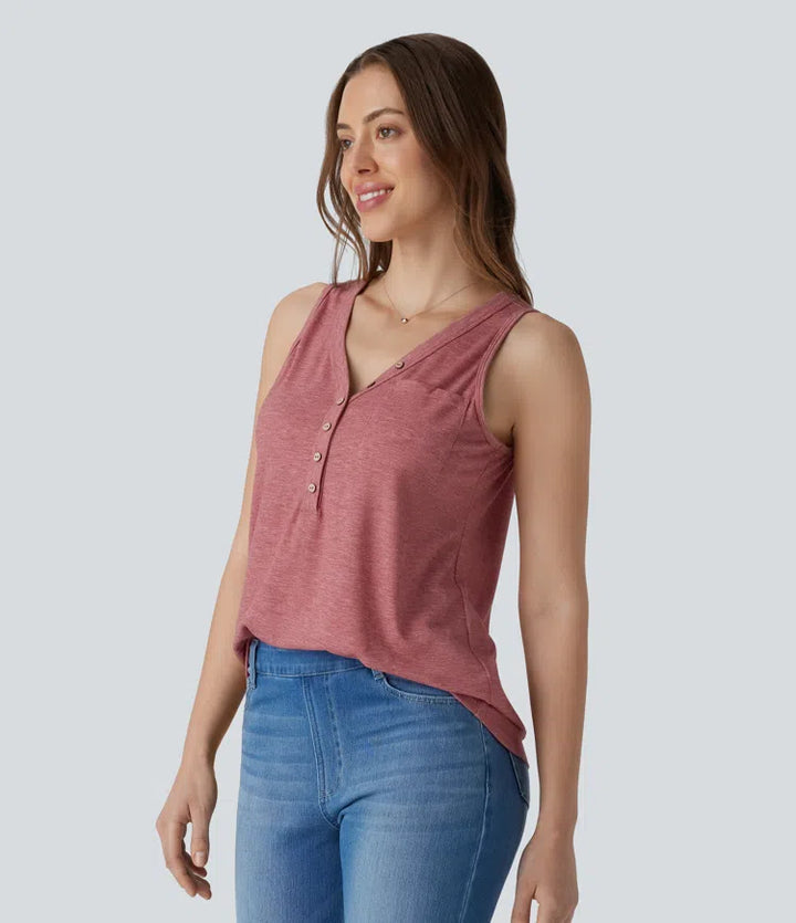 V Neck Sleeveless Decorative Casual Top