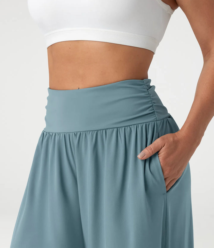 Breezeful High Waisted Ruched Split Quick Dry Resort Flowy Pants with Pockets