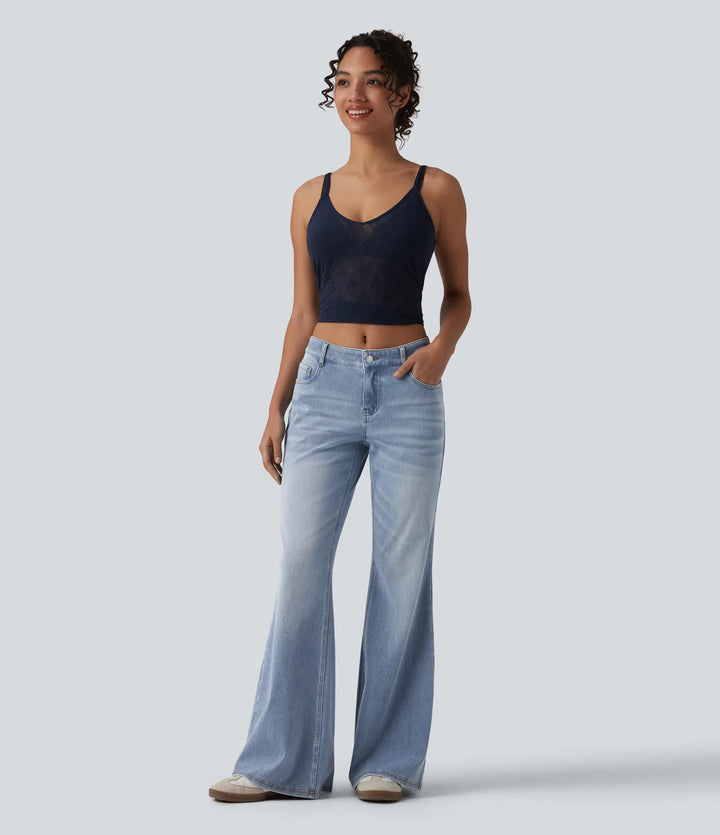 Halara Flex Low Rise Flare Washed Casual Jeans with Pockets