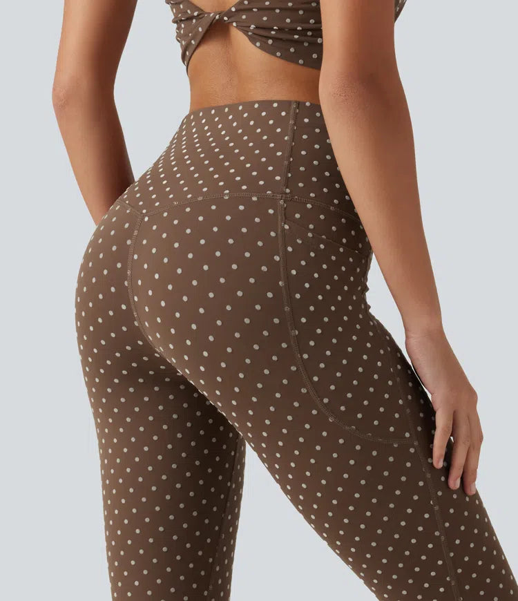 Halara UltraSculpt Flocked High Waisted Tummy Control Polka Dot Workout Leggings with Pockets