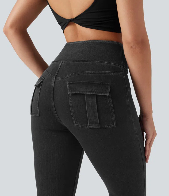 Halara Flex High Waisted Tummy Control Denim Casual Leggings with Pockets