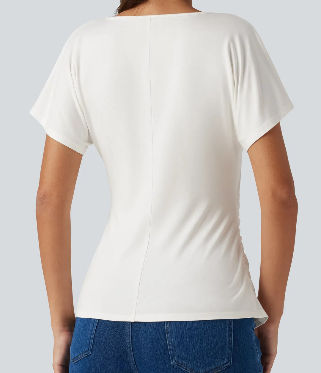 V-Neck Short Sleeve Ruched Slim Casual T-Shirt