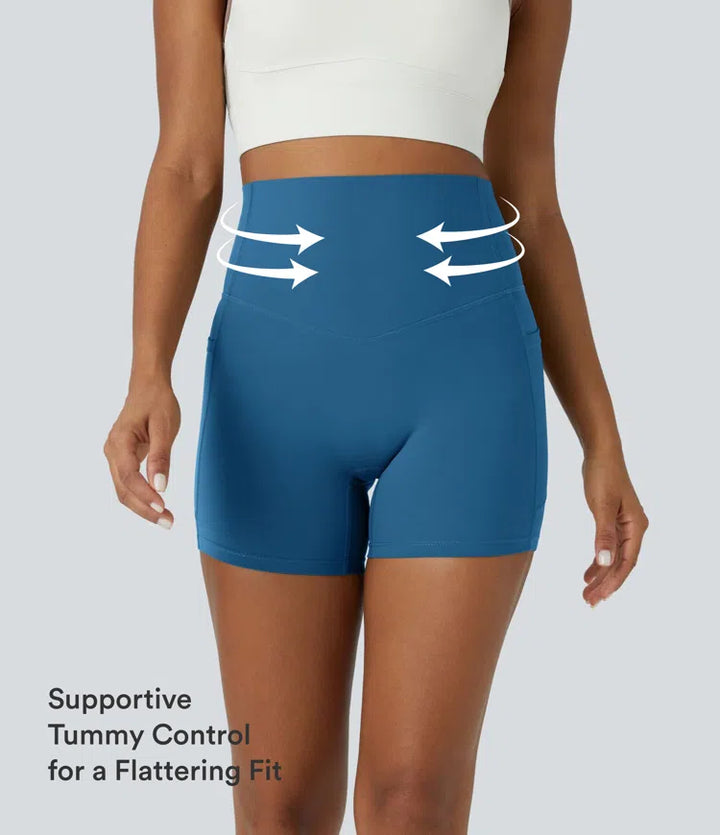 Halara UltraSculpt High Waisted Tummy Control Side Pocket Shaping Training Biker Shorts 5&