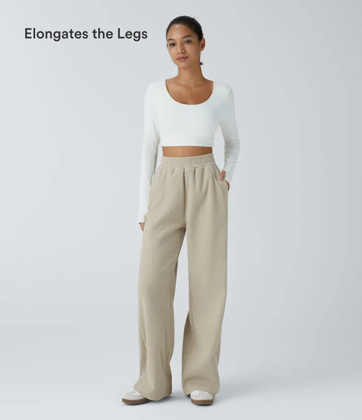 High Waisted Pocket Straight Leg Baggy Mop Corduroy Casual Pants