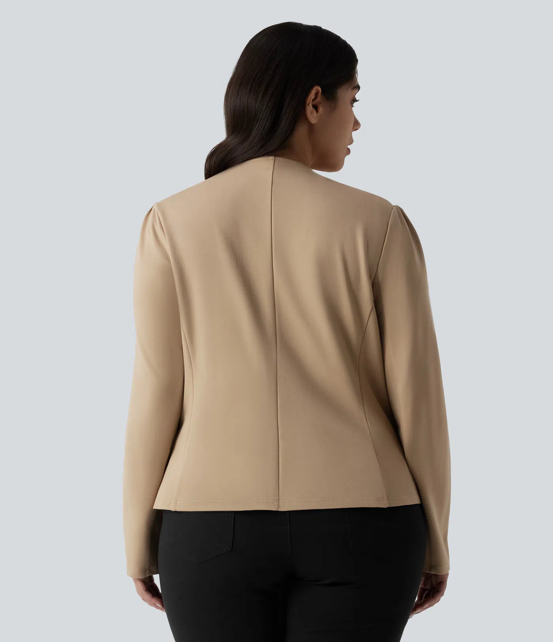 Plus Size Round Neck Long Sleeve Slim Work Blazer