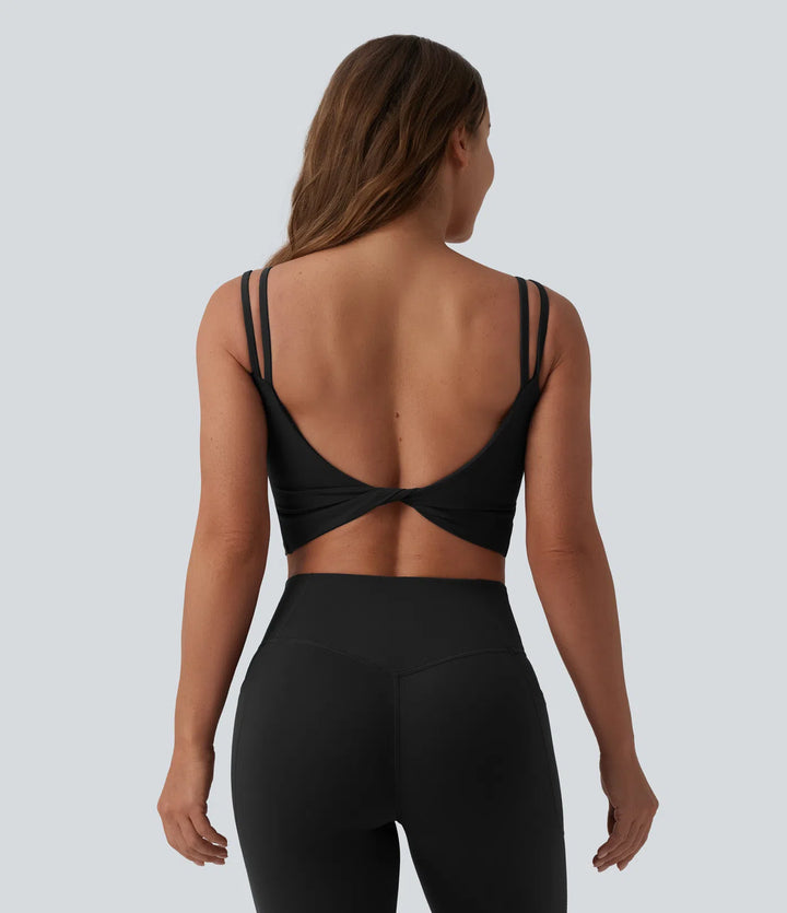 Halara UltraSculpt Double Straps Twisted Backless Cropped Built-in Bra Yoga Tank Top DD-F Cups