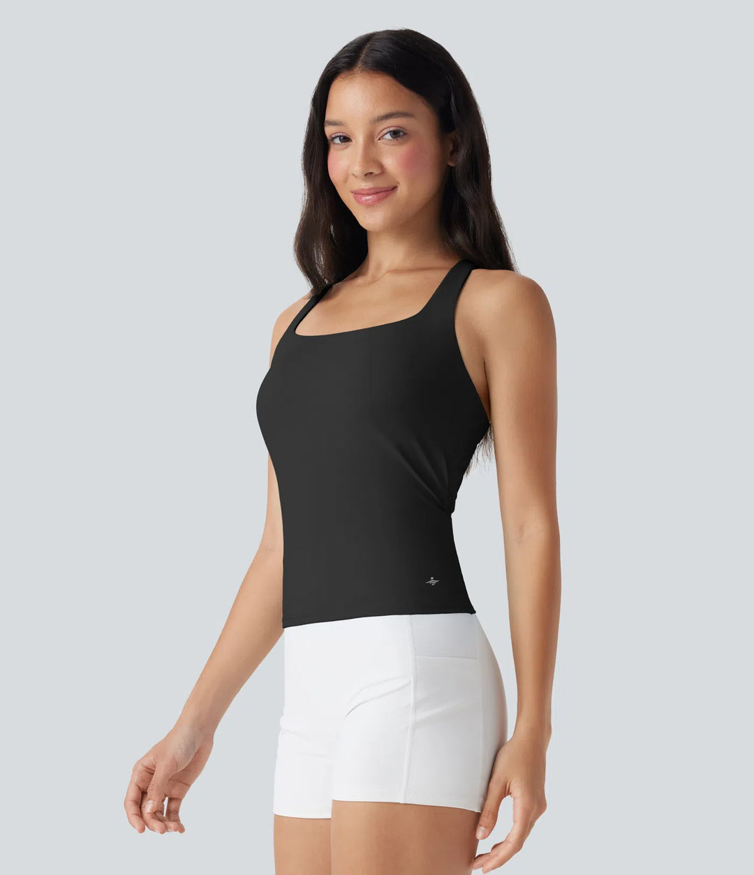 SoftlyZero Airy Square Neck Cropped InstantCool Running Tank Top-Longer Length