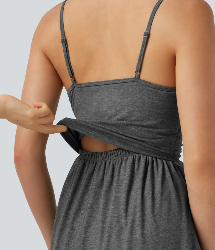 Built-in Bra Ruched 2-in-1 Heathered Casual Romper with Pockets-Easy Peezy Edition