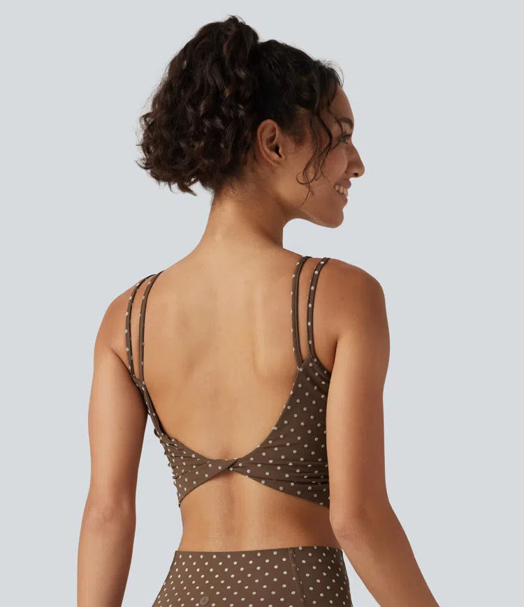 Halara UltraSculpt Light Support Backless Built-in Bra Flocked Polka Dot Yoga Sports Bra