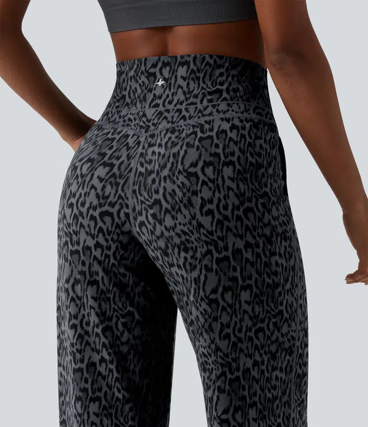 Halara UltraSculpt Leopard Print High Waisted Tummy Control Straight Leg Yoga Pants with Pockets